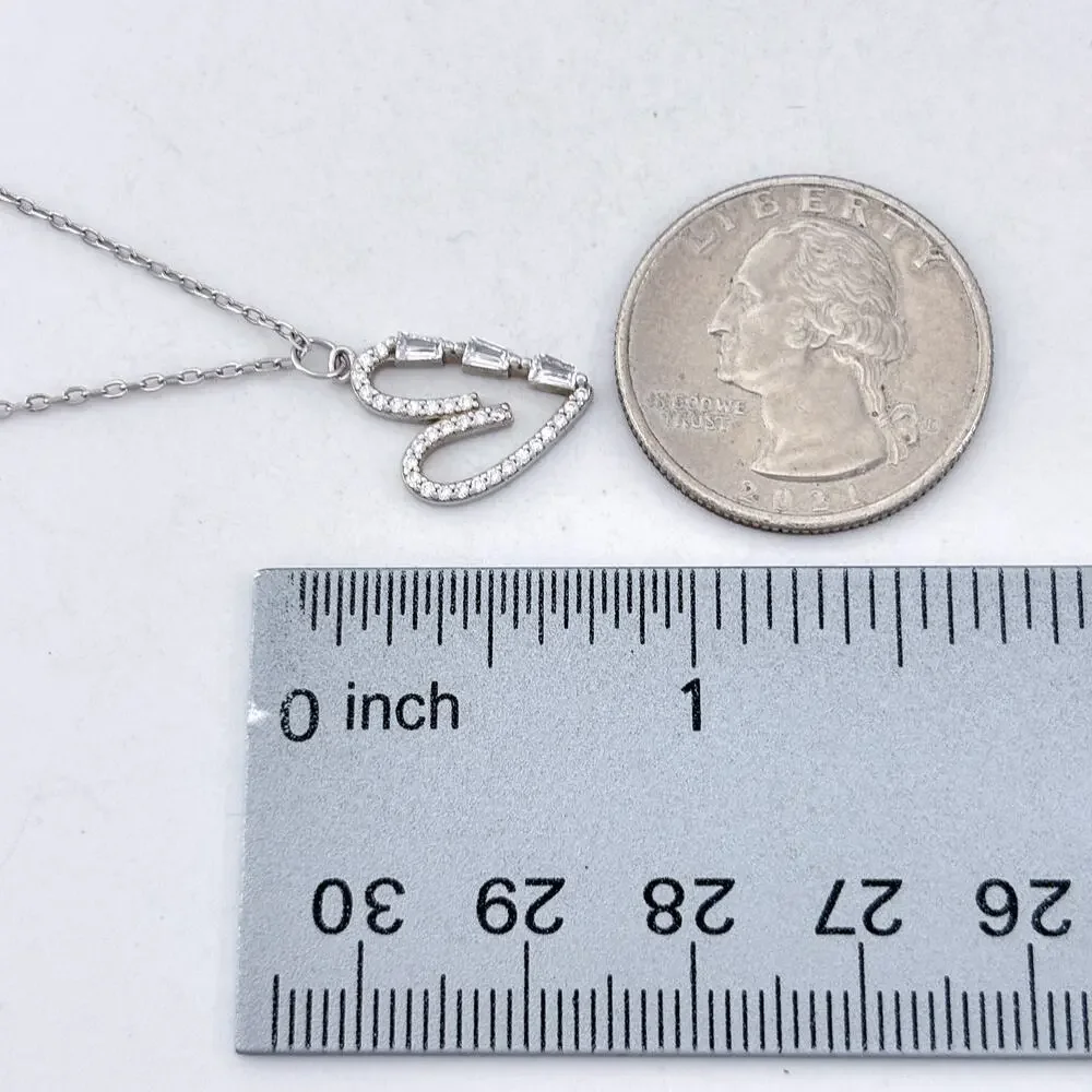 Vintage Sterling Silver 925 Heart Pendant Necklace 16.5